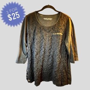 Sale Women’s Top L Black Floral Embroidered Lace 3/4 Length Sleeves